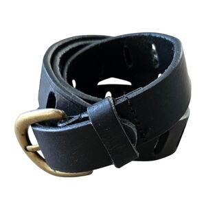 Vintage Izette Black Leather Belt Small Basic Adjustable Minimalist Retro Casual